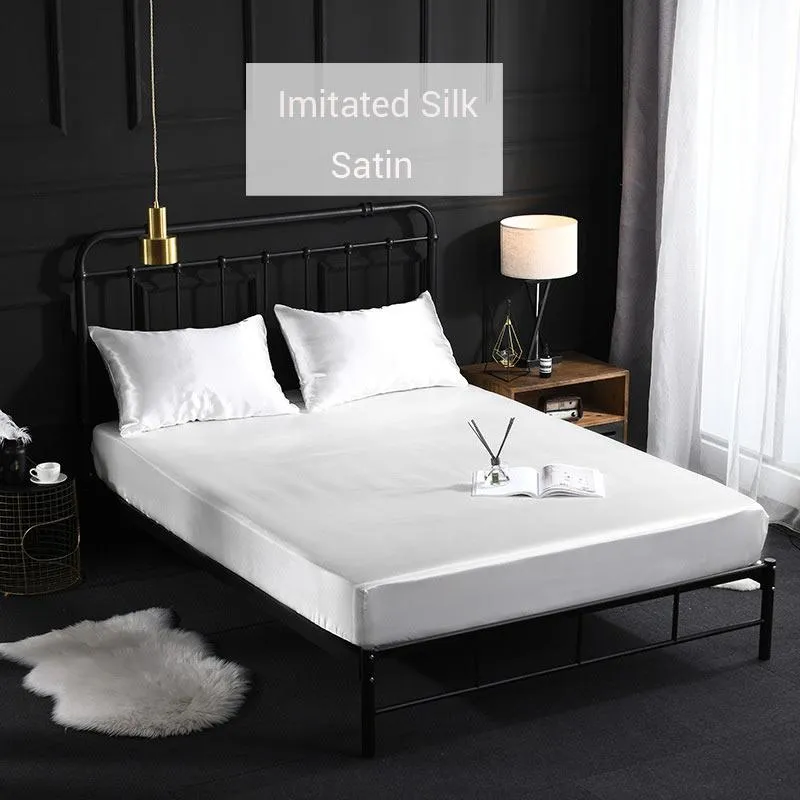 أوراق مجموعات السرير المقلدة من حرير الساتان الفراش ملاءمة ورقة مرتبة مجموعة 100 ٪ سرير الكتان العلبة واحدة مزدوجة الملك كوين 181J