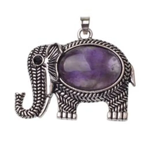Elephant Gemstone Jewelry Pendant Silver Plated Cute Necklace Men and Women Simple 233g