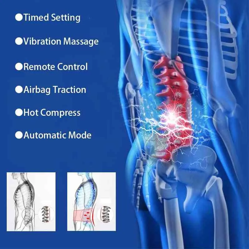 Dispositivo de tração lombar elétrica cintura de volta relaxamento massager coluna suporta vibração alivia a dor corpo fadiga 220208