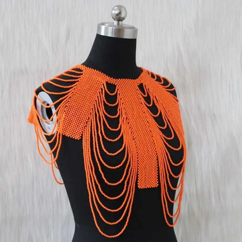 Dudo Moda Zestawy Biżuterii Bridal Koraliki Akrylowe Biżuteria Ramię Orange / Red / Różowy Długi Naszyjnik Afryki Kołnierz Styl dla kobiet H1022