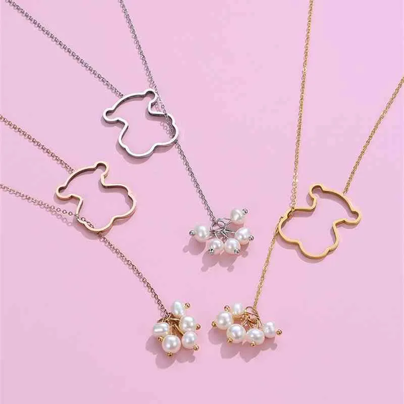 LEKANI pendentif colliers pour femmes mignon ours coquille perle Design fille cuivre collier cadeaux d'anniversaire bijoux fins 210701242c