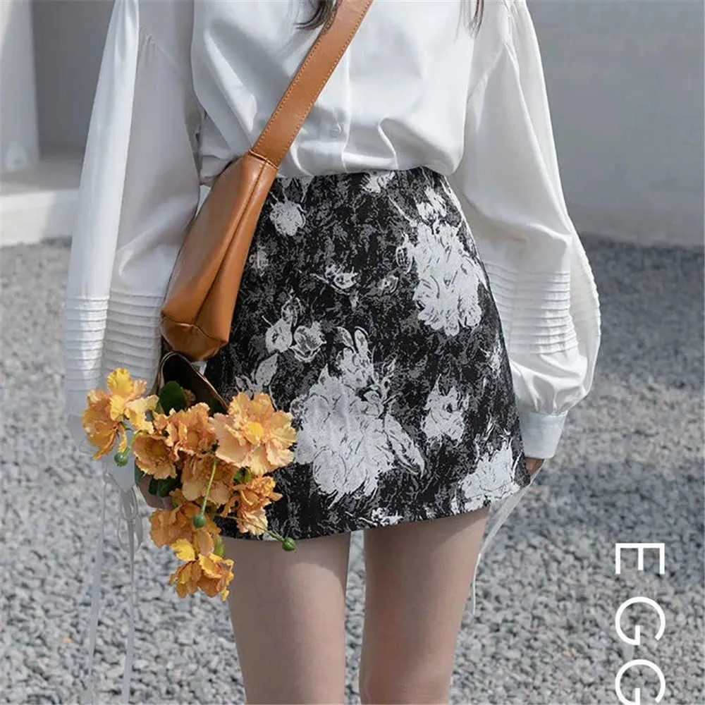 Vintage abstrakcyjne malarstwo atramentowe krótka spódnica żeńska wysokiej talii torba A-line Hip Mini spódnica Kobiety Gotycki letni styl koreański 210619