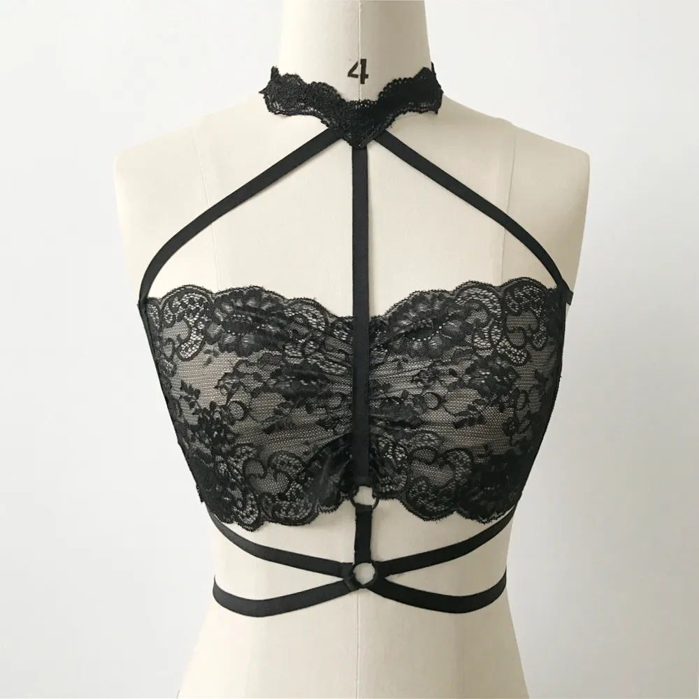 Sexy Frauen Käfig BH Halfter Spitze hohl Riemchenschuppen -up Bra Crop Top Bustier Backless Unterwäsche Ropa Interior de Encaje Porno3805446