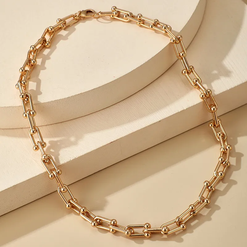 Bohemian Gold Color Alloy Metal Chain Choker Halsband för kvinnor 2021 Trendiga Justerbara Party Smycken Partihandel