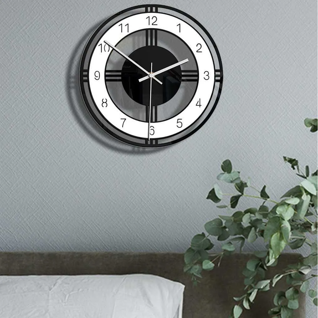 ホルディックスタイルのファッショナブルなシンプルな静かな壁時計のための家の装飾ブラックホワイトタイプの壁掛け時計クォーツモダンなデザインタイマー210724
