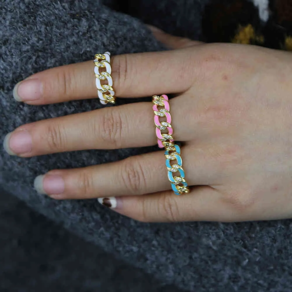 20211 Simple Style Neon Monamel Ring Miami Link Chain مع مرصوف مع حجر الزركون المكعب اللامع للنساء المجوهرات الفلورية 6820945