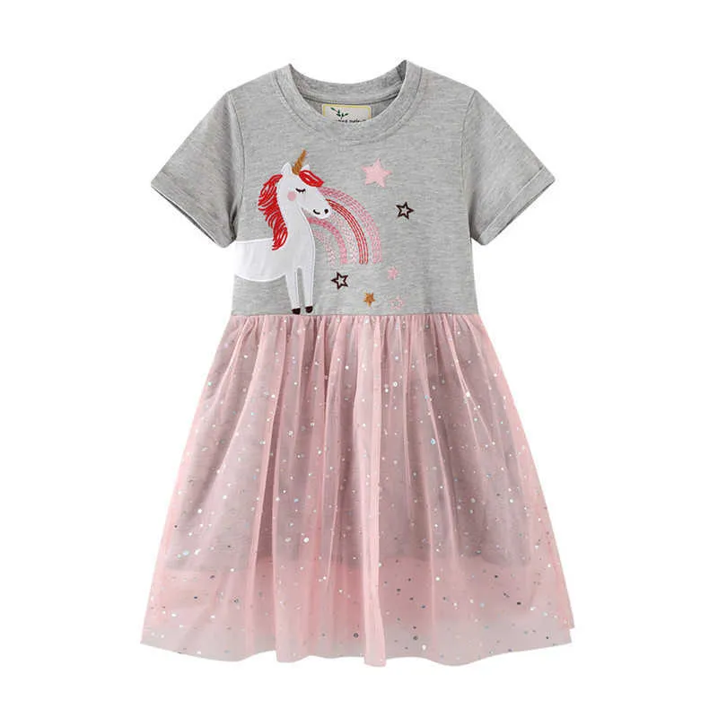 Jumping Meters Summer Princess Girls Dresses Tutu Mesh Party Baby Frock Children's Clothes Fashion Beading Ice Cream Dress 210529