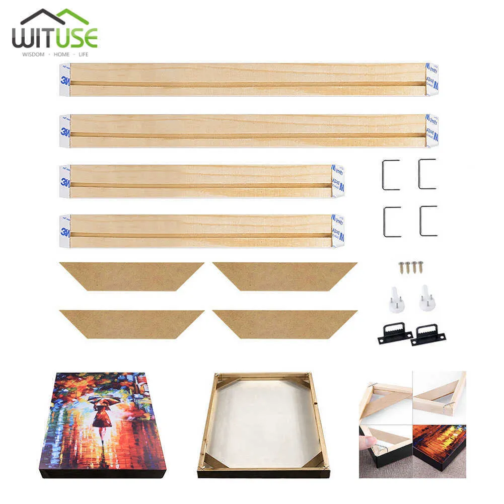 Marco de lienzo naturaleza DIY madera maciza pos Bar pintura interior con marco de pared Kit para pintura al óleo de diamantes cuadro arte de la pared Decoración 210611