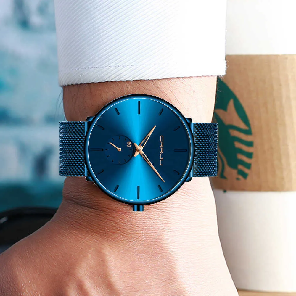 CRRJU Mode Blauwe Mannen Horloge Top Luxe Merk Minimalistische Ultradunne Quartz Horloge Casual Waterdichte Klok Relogio Masculino X0625277i