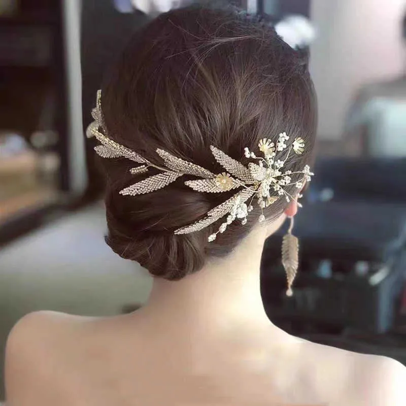 Orecchini da sposa da sposa a forma di ramoSet di accessori capelli intarsiati con decorazione brillante di cristallo Set di gioielli da donna di moda H1022