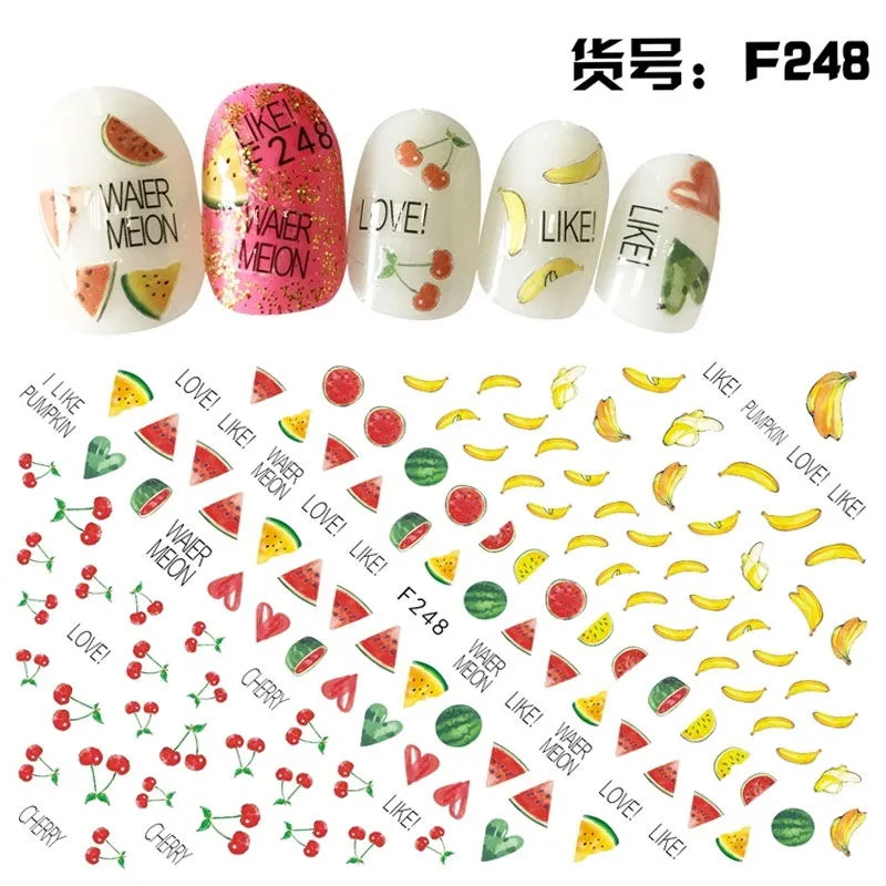 Nail Art Sticker Bläck Blomma 3d Dekorativ Dekal Big Belt Adhesive Animal Plant Fruit Letter Green Red Rose Art DIY Summer