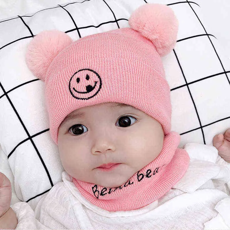Ensemble bonnet et écharpe pour bébé, 2 pièces, Turban tricoté, Bonnet pour nouveau-né, casquettes chaudes, douces pour filles et garçons, Bonnet élastique