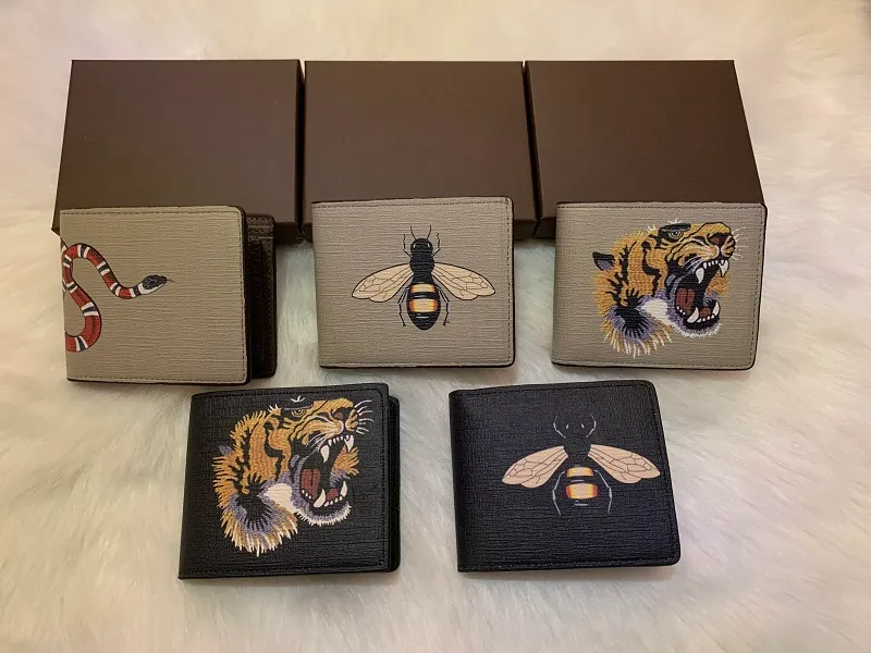 Fashion Men Animal Short Wallet Leather Black Snake Tiger Bee Man Wallets vrouwen Portekaarthouders vrouwtemperatuur met cadeaubox247u