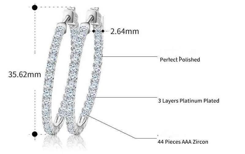 AIYANISHI Echt 925 Sterling Zilver Klassieke Grote Oorringen Luxe Sona Diamant Oorringen Mode Eenvoudige Minimale Geschenken 220108