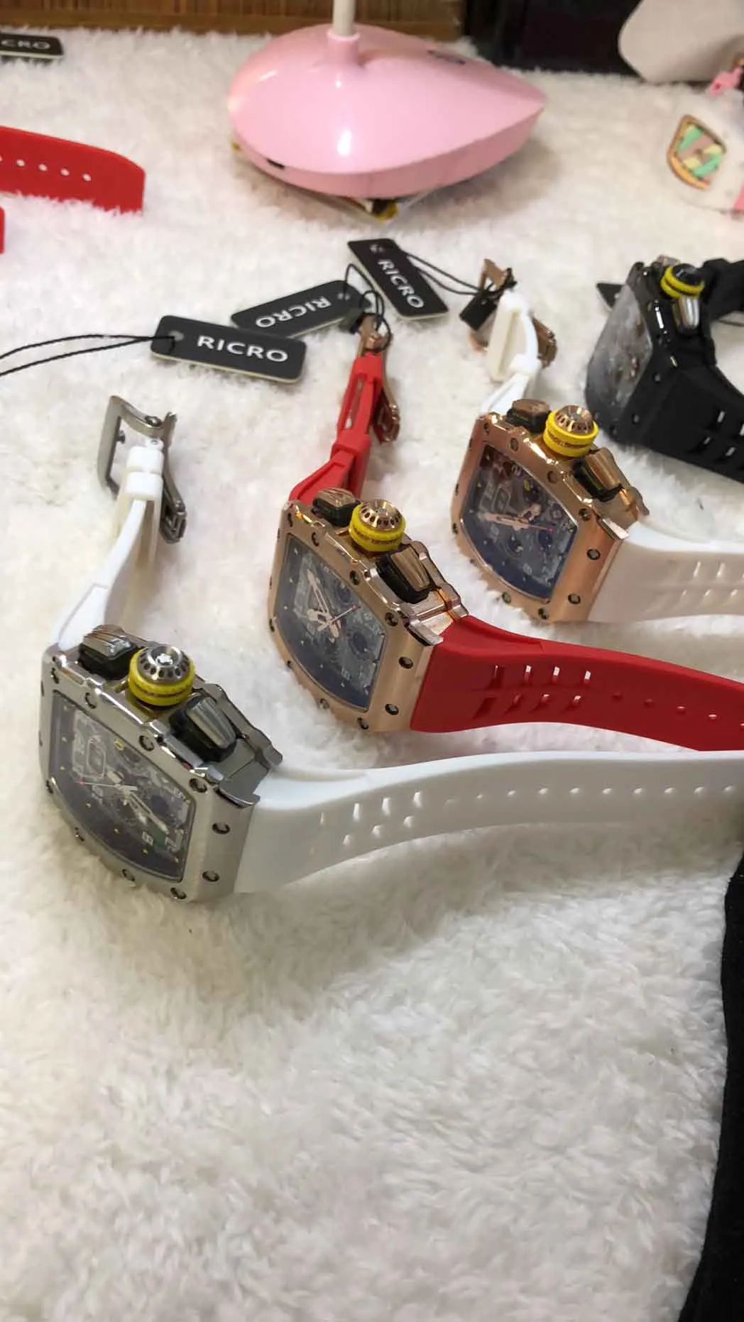 Master horloge roestvrijstalen kast mechanisch automatisch opwinden strikgesp rubberen band achterkant transparant uurwerk RICRO298K