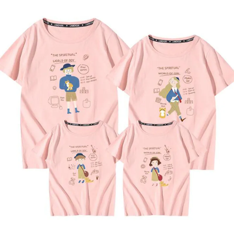 Casual family look matchande outfits t-shirt kläder mor far son dotter barn baby sommar tecknad film tryck 210429