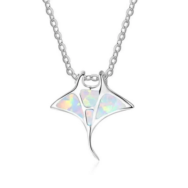 Bohemia Blue Imitation Opal Cute Jellyfish Pendant Necklace Rainbow Birthstone Whale Animal Necklace Women Ocean Beach Jewelry G1206
