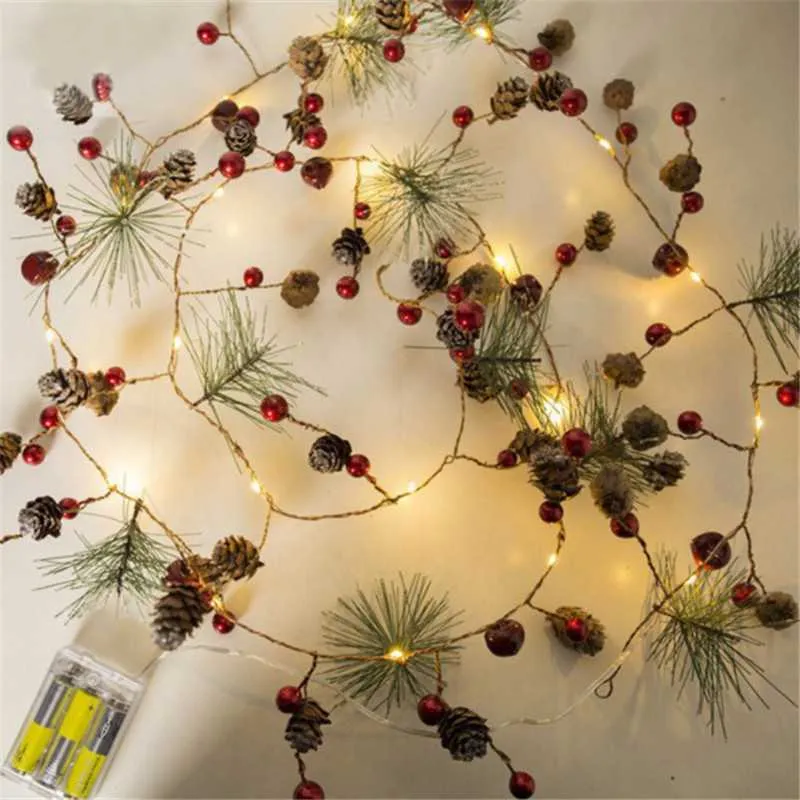 2m 20 Led Kupferdraht Tannenzapfen Licht Weihnachtsdekorationen für Zuhause Baum Kerst Natal Navidad Noel 211019