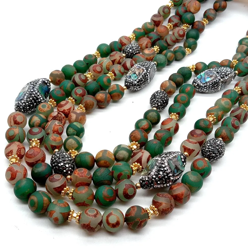 YYGEM multi strand 10mm verde marrom fosco ágata abalone shell gargantilha colar 18 