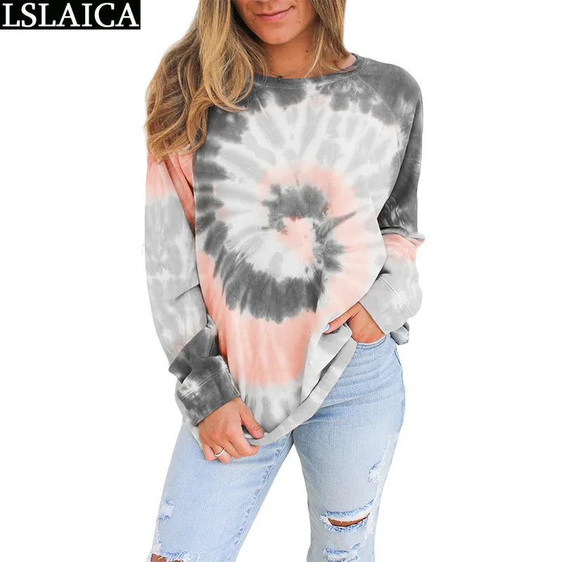 Fashion Casual sweater O-hals met lange mouwen Vrouwen sweetshirts Tie-Dye Losse Tops Herfst Winter Las Mujeres 210520