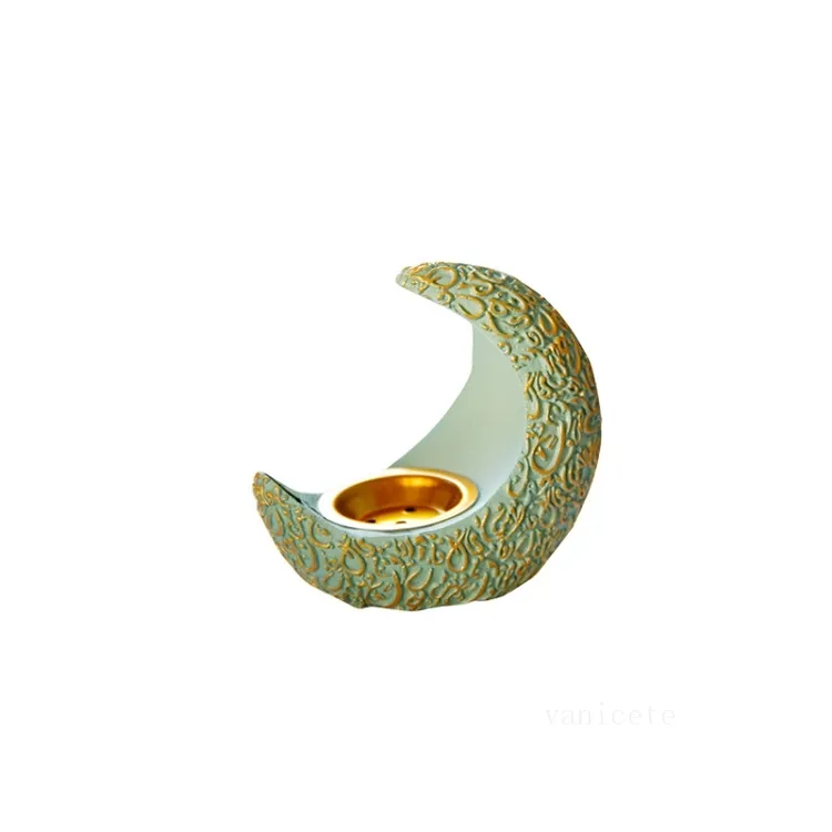 Ramadan dekorativer Mond-Kerzenhalter aus Kunstharz, klassisch-eleganter europäischer Desktop-dekorativer Weihrauchbrenner T2I53352