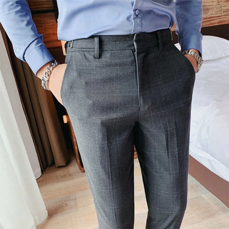 ファッション男性スーツパンツ男性のオフィスの社会的ズボンのウェディングドレススリムフィットソリッドカラーパンタロンホームブレ210527