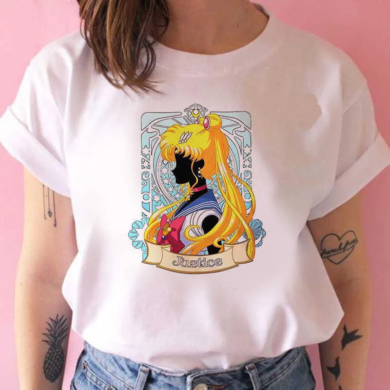 Nuovi Capelli Lunghi della ragazza Maglietta Delle Donne T-Camicette Magliette e camicette Femme Vestiti T-Shirt Femminile Harajuku Estate 90s Maglietta Streetwear T-shirt X0527