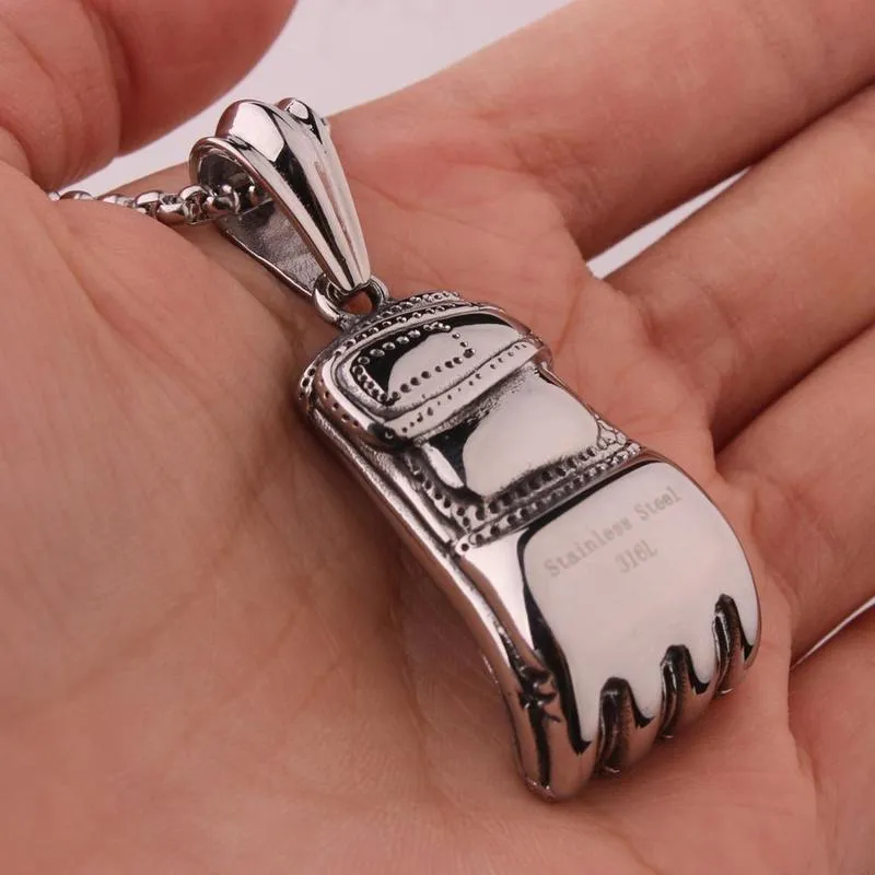 Men's High Quality 316L Stainless Steel Boxing Gloves Pendant Necklace with Box Chain239B