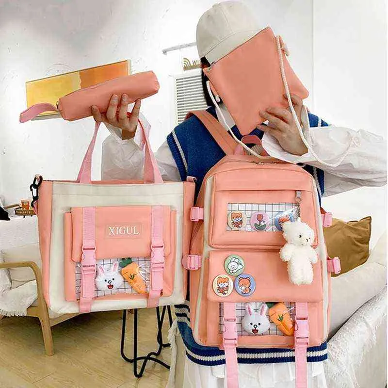Kawaii Women's School Backpack Cute School Bags For Girls Set Fashion Backpack Casual Classical Unisex Large Laptop Y1105
