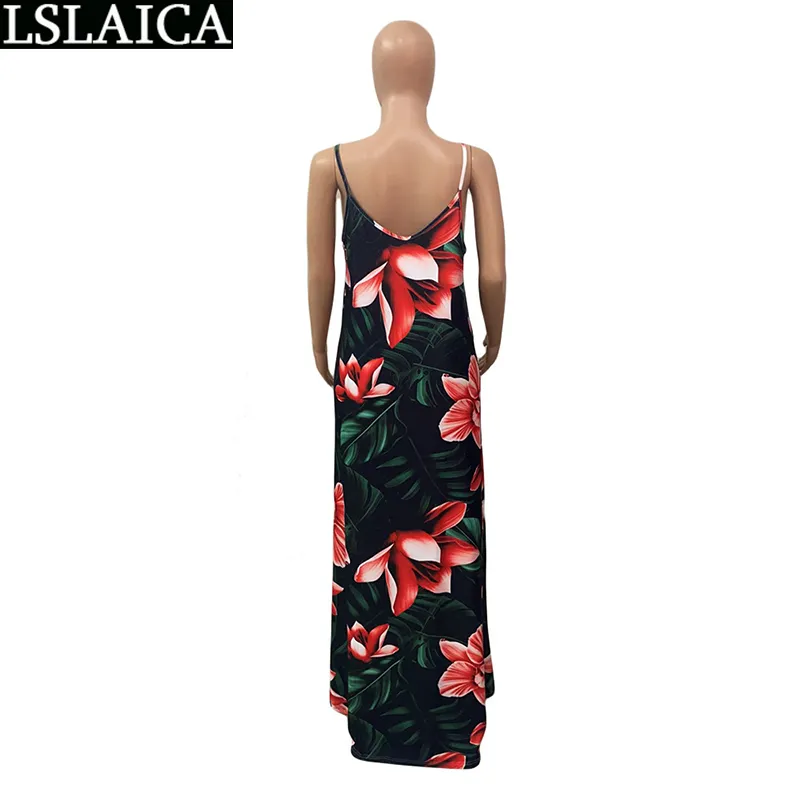 Loose Sling Long Dress Floor-Length Backless Dresses for Women Casual Fashion Sale Floral Printing Vestido De Mujer 210515