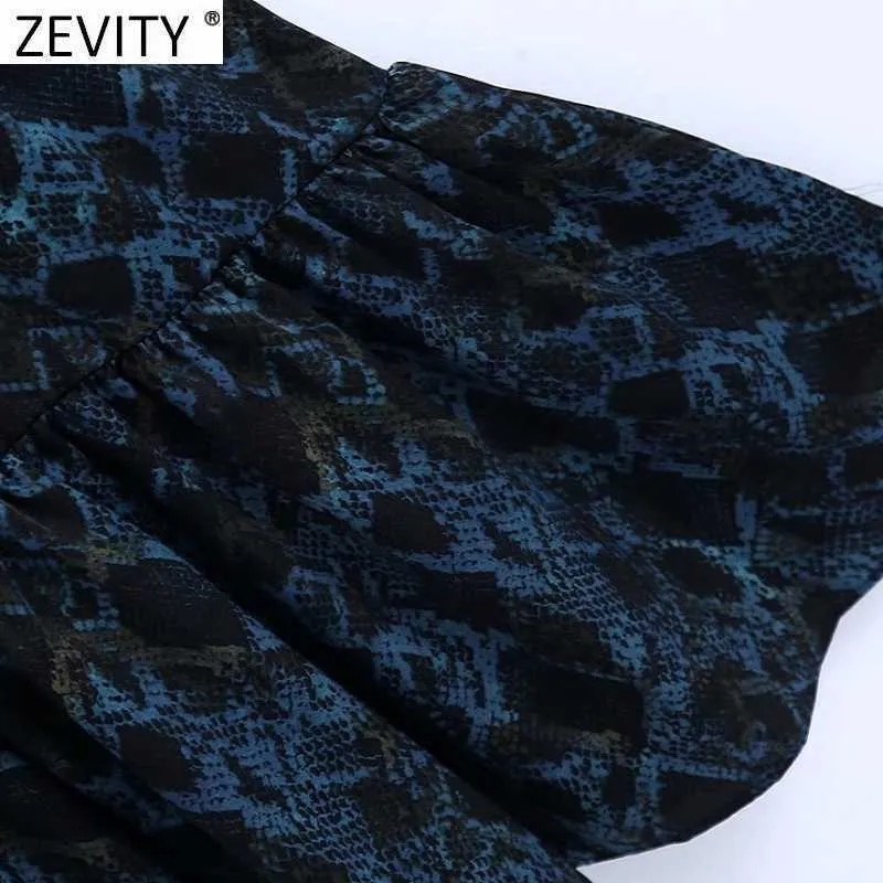 Zevity Women Vintage Leopard Print Sashes Midi Dress Femme Långärmad Platser Ruffles Casual En linje Vestido Chic Cloth D4857 210603