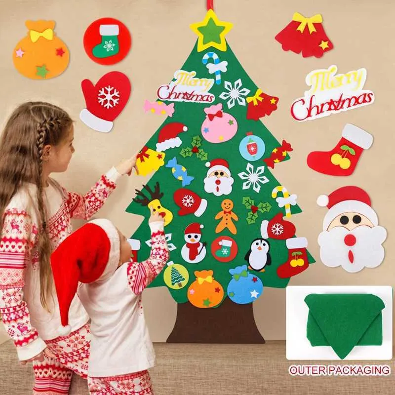 Bambini fai da te Feltro Albero di Natale Buon Natale Decorazioni la casa Ornamenti natalizi Navidad 2022 Anno Regali Albero di Natale 211012