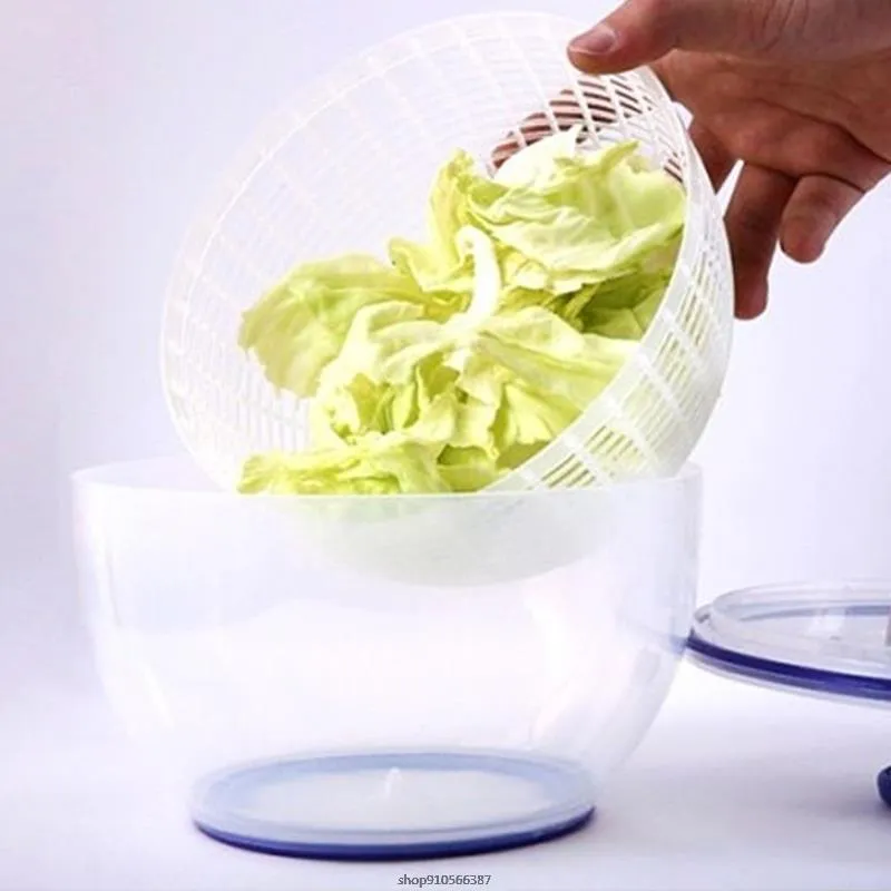 Küche Manuelle Salat Schleuder Gerät Obst Salat Gemüse Trockner Korb Sieb Lebensmittel Vorbereitung Schnell Trocknend Abtropffläche Schüssel Großhandel
