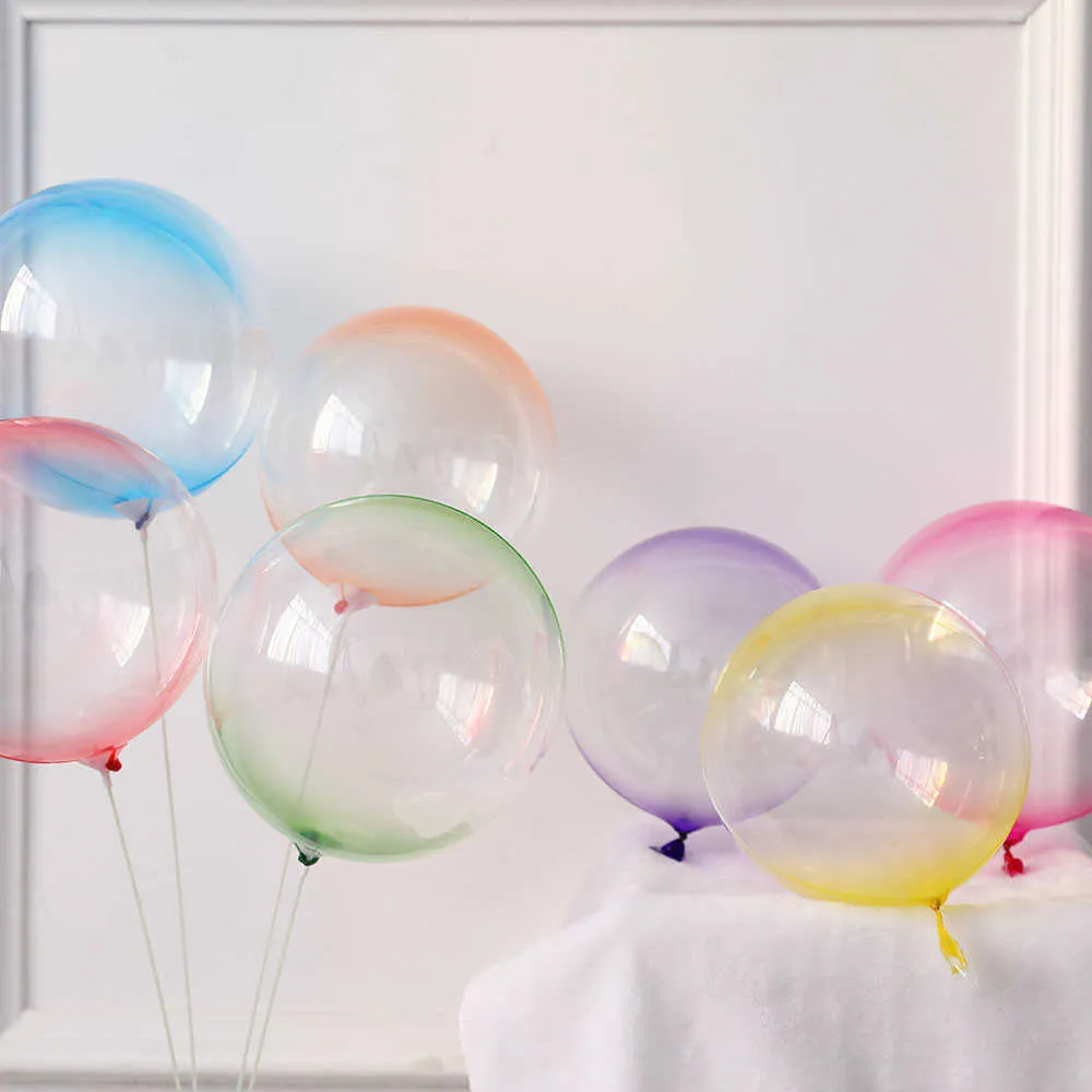 18 Inch Double Color Crystal Bubble Balloons Round Bobo Transparent Balloon Wedding Birthday Party Helium Inflatable Decor Y0929