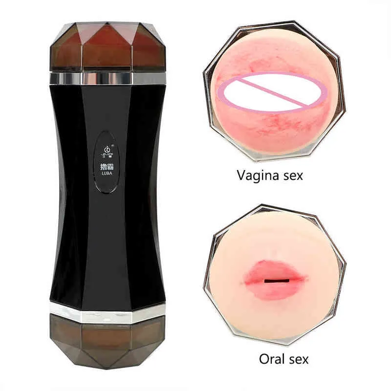 NXY Sex Masturbators 2 in 1 Mouth Vaginal for Men Real Pussy Penis Exerciser Glans Sucking Vibrators Male Masturbator Erotic Oral Toys Adults 18+ 220127