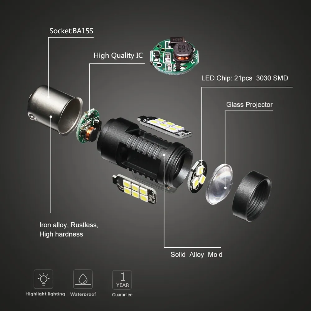 2 stks 1156 BA15S P21W BAU15S PY21W Bay15D Lamp 1157 P21 / 5W R5W 21 STKS 3030SMD Auto Lamp Lampen Auto LED Licht 12V - 24V