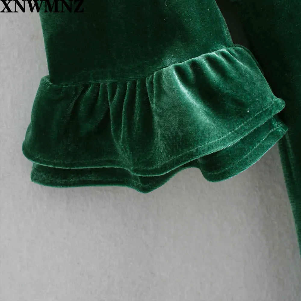 women Romance velvet mini dress female Ladies 3/4 length sleeves ruffle edged skirt fitting Mountain dresses 210520