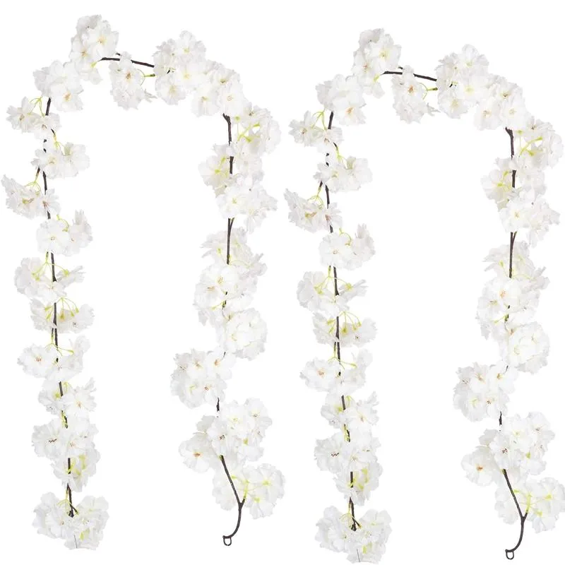Dekorative Blumenkränze 2 Stück künstliche Kirschblütenrebe weißes Blütenblatt für immer Pflanzen Girlande für Heimdekoration Hochzeit Pa287j