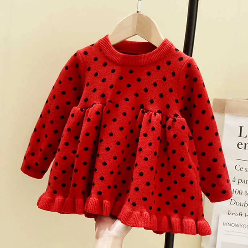 Menina bebê inverno roupas vestido suéteres para bolinhas knit infantil es 210528