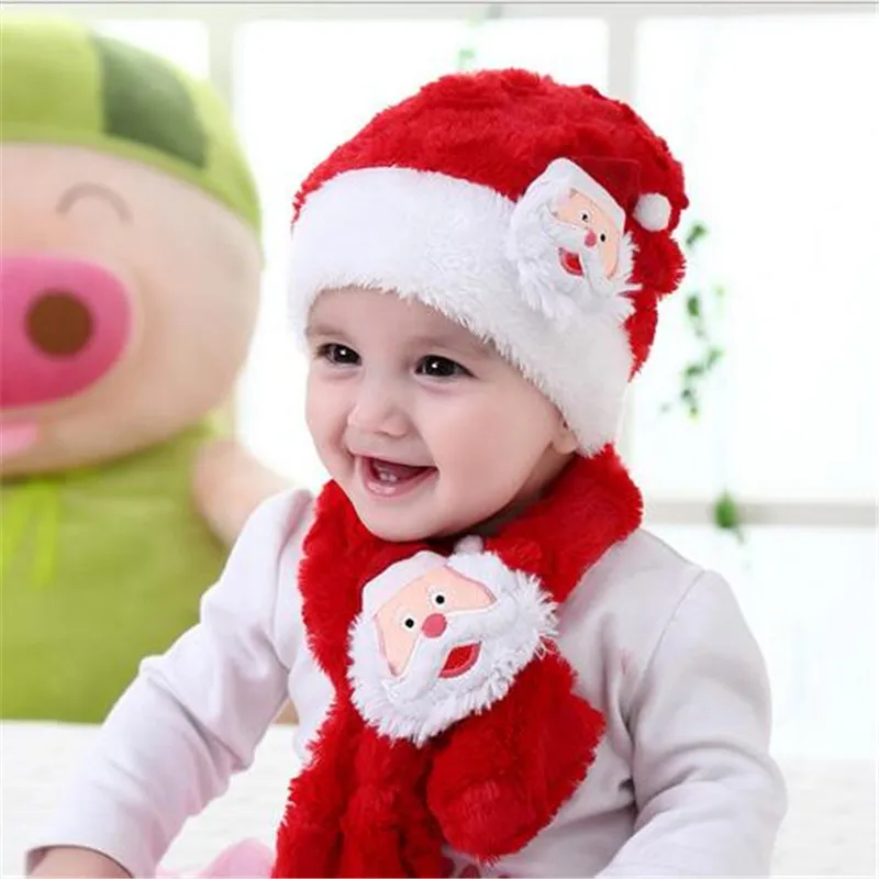 Tvådelad varm baby vinter plysch barn hatt och halsduk jul hatt 2-6 år gammal