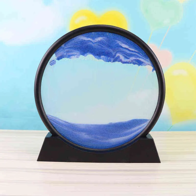 Ruchowy piasek obraz okrągły szklany 3D Deep Sea Sandscape In Ruch Wyświetlacz płynąca rama piaskowca 7/12 cali do dekoracji domowej