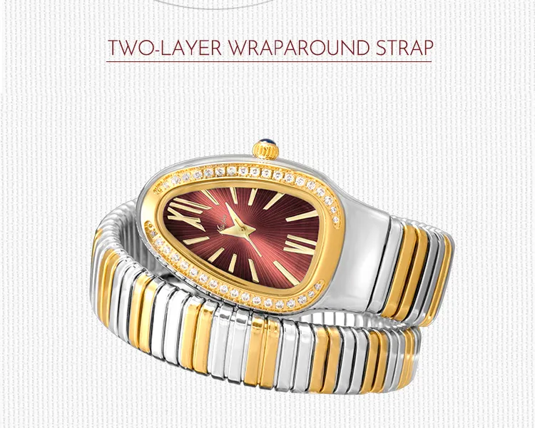 Kvinnors klockor Snake Shape Luxury Wrist Watch for Women Steel Unique Gold Quartz Ladies Clock Relogio Feminino209s