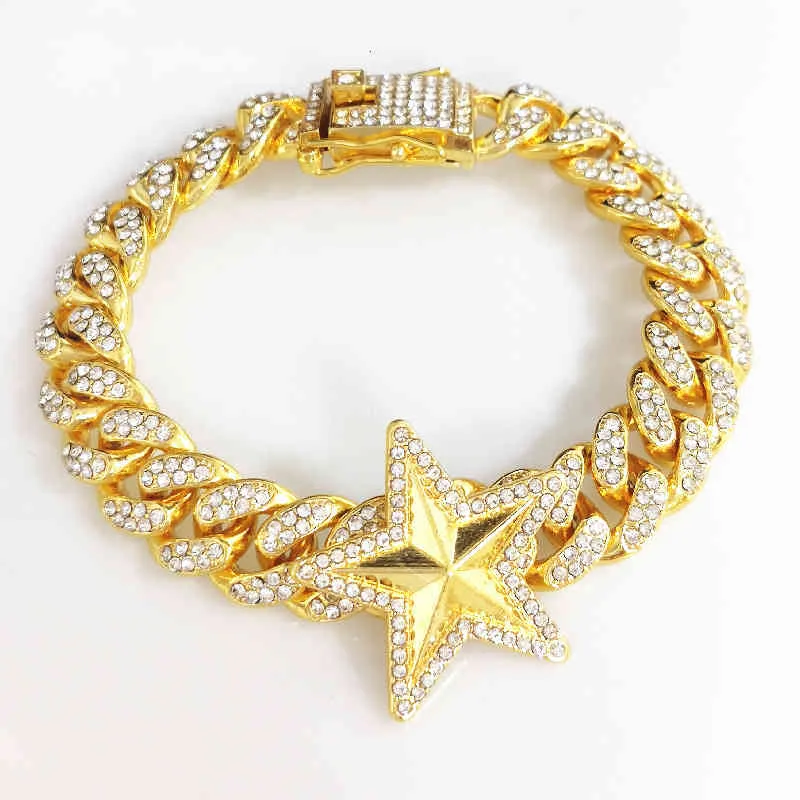 Five-pointed Star Hip Hop Bling Fashion Chain Jewelry Men And Women Same Style Clavicle Gold Silver Miami Cuban Chain Necklace Diamond Ice Crystal Necklace