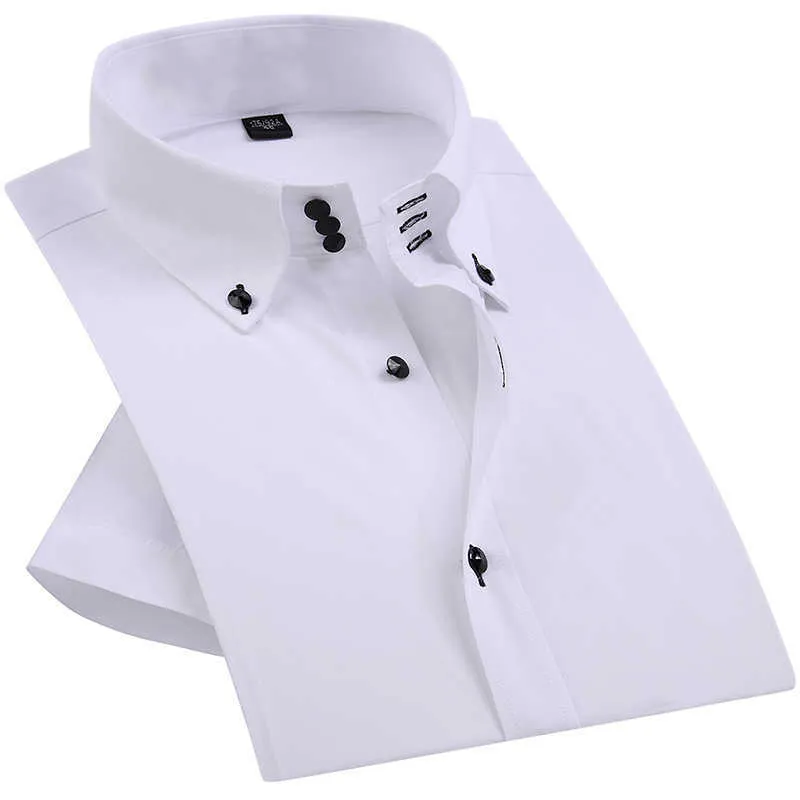 Camicia elegante da uomo estiva con bottoni a diamante Casual bianca manica corta di lusso collo alto slim fit elegante business 210626