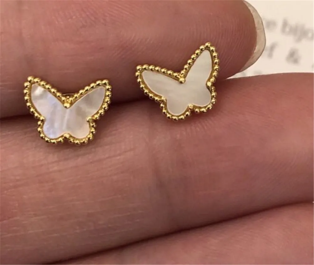 V&AF 18K Gold Fashion Classic Sweet 4 Four Leaf Clover Butterfly Bracelet Earrings Necklace Jewelry Set for S925 Silver Van Women&333j