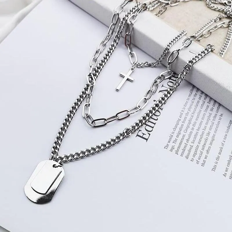 Anhänger Halsketten Trendy Metall Kreuz Frauen Halskette Splitter Punk Multi-schicht Schmuck Persönlichkeit Kühle Kette Gifts259S