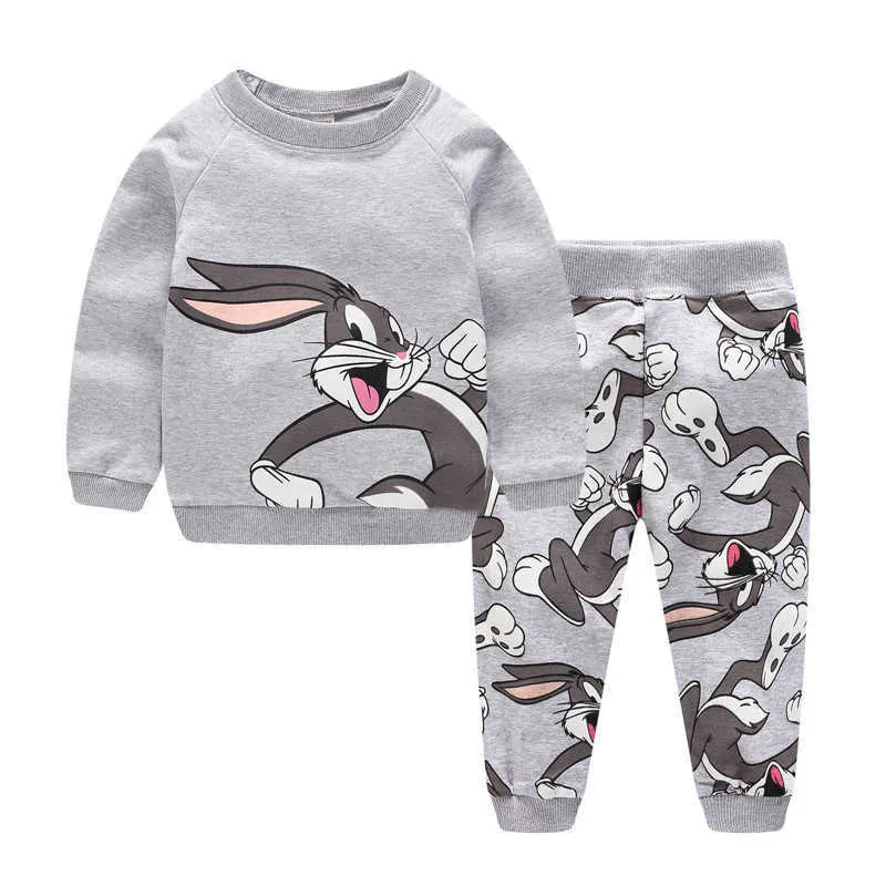 Springen Meter Kinder Kleidung Sets Cartoon Bus Applikation Herbst Frühling Outfits Jungen Mädchen T-shirts + Bottoms Kinder Anzüge Set 210529