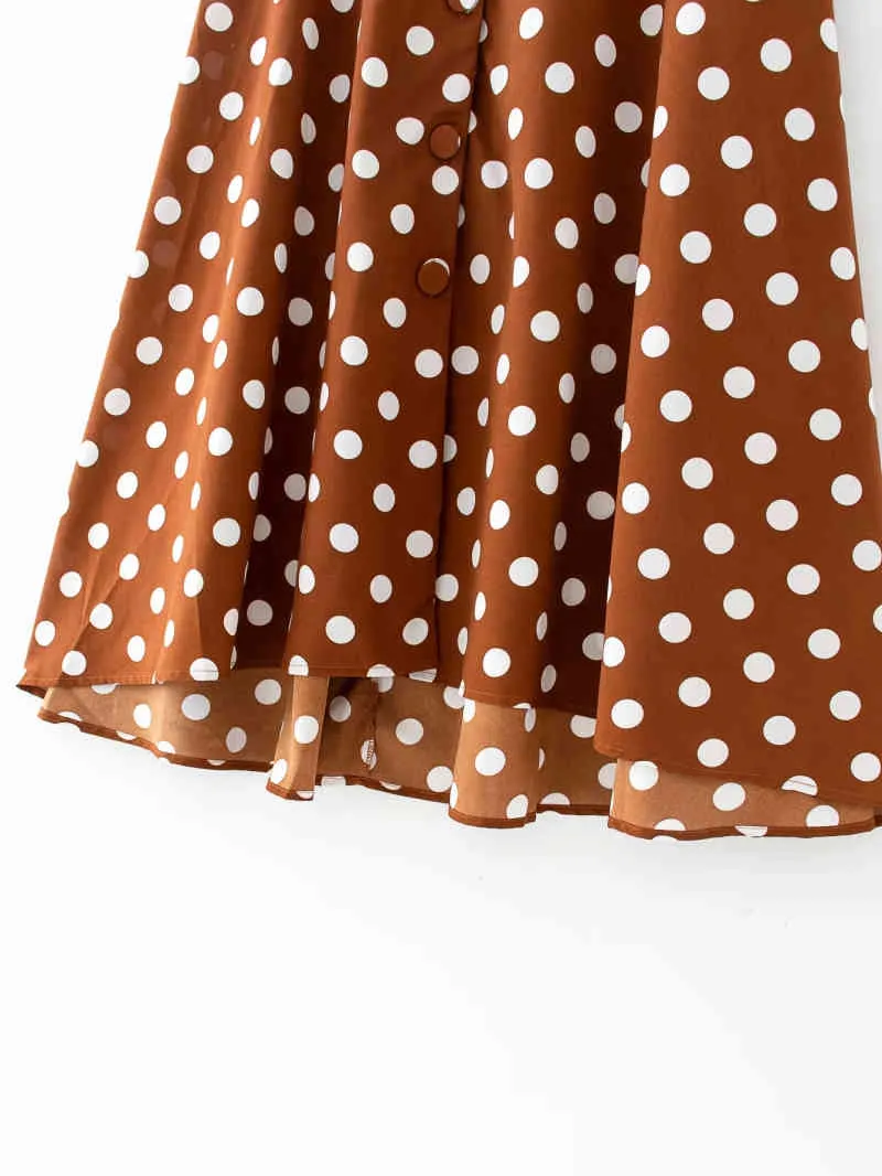 Eleganckie Dotyki Dotych Drukuj Midi Spódnice Moda Damska Boho Button-Fly Spódnica Z Pasem Kobiet Czeski Jupe Femme Dziewczyny Chic 210427
