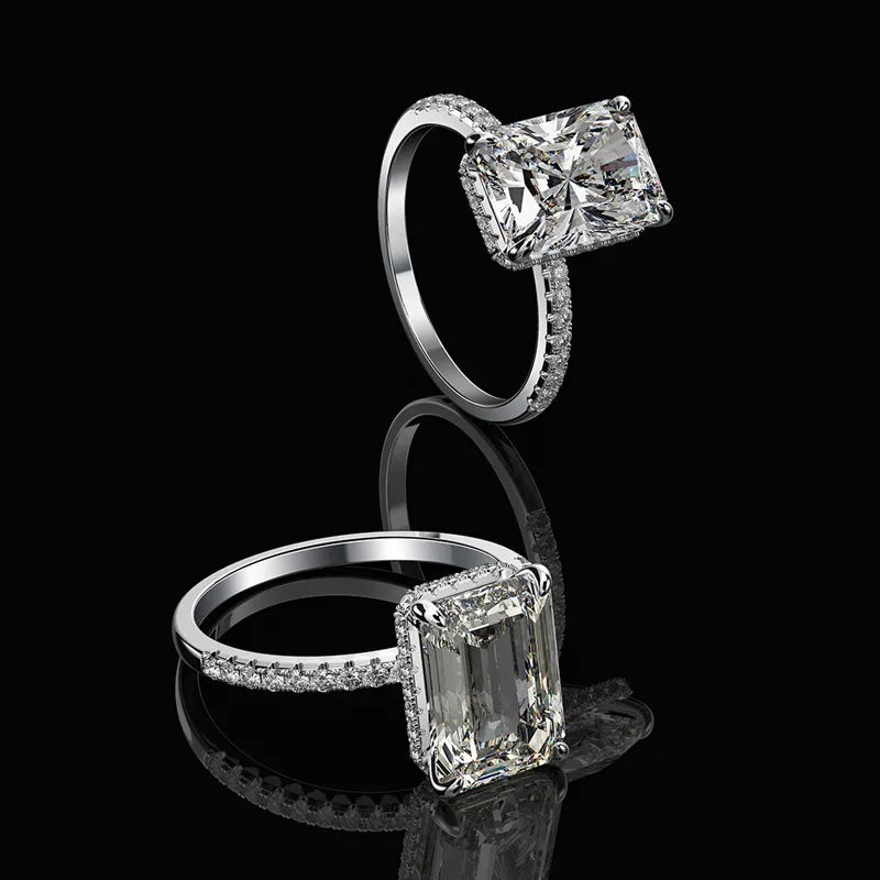 OEVAS Real 925 Sterling Silver Emerald Cut Creato Moissanite Diamond Wedding Rings le donne Proposta di lusso Anello di fidanzamento