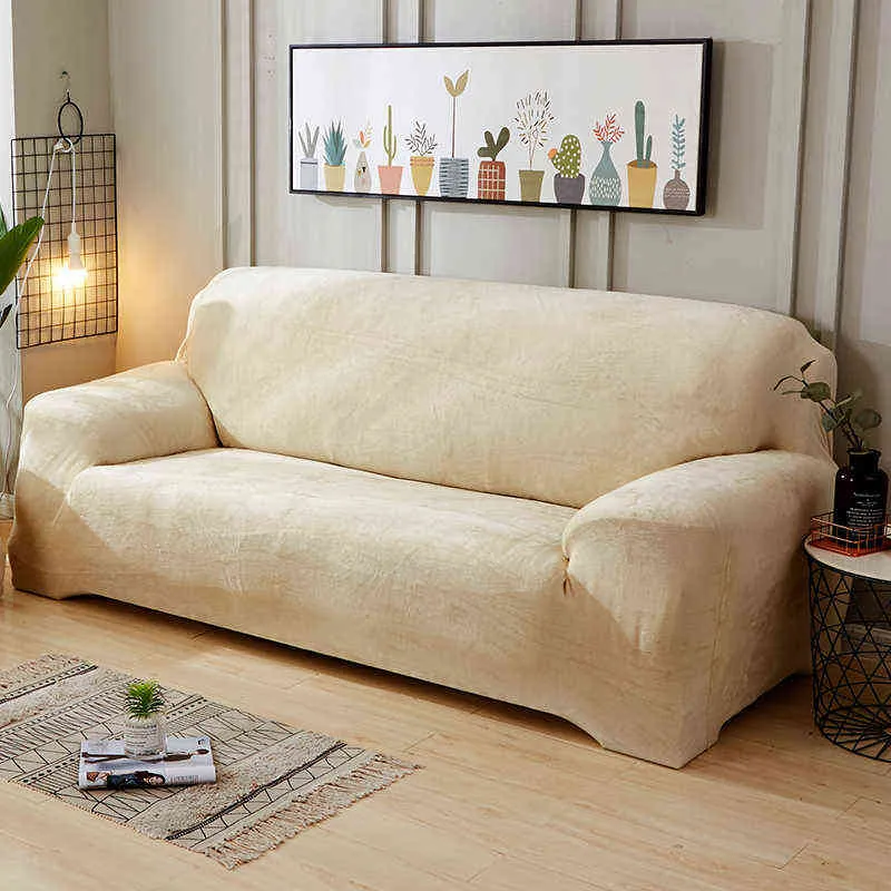 Plush Grey Sofa Skydd för vardagsrum Stretch Elastic Tjock Slipcover Husdjur Stolskydd Soffa Handduksmöbler Protector 211102